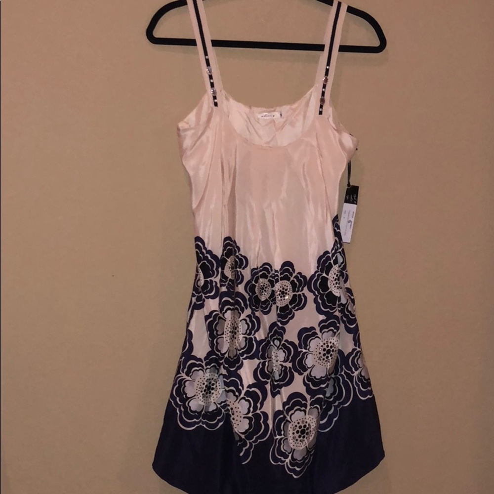 Whitley cream and navy floral silk dress